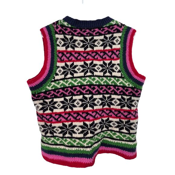 FRANCES VALENTINE MEDIUM LAMBSWOOL FAIR ISLE V-NECK KNIT SWEATER VEST - Picture 2 of 5